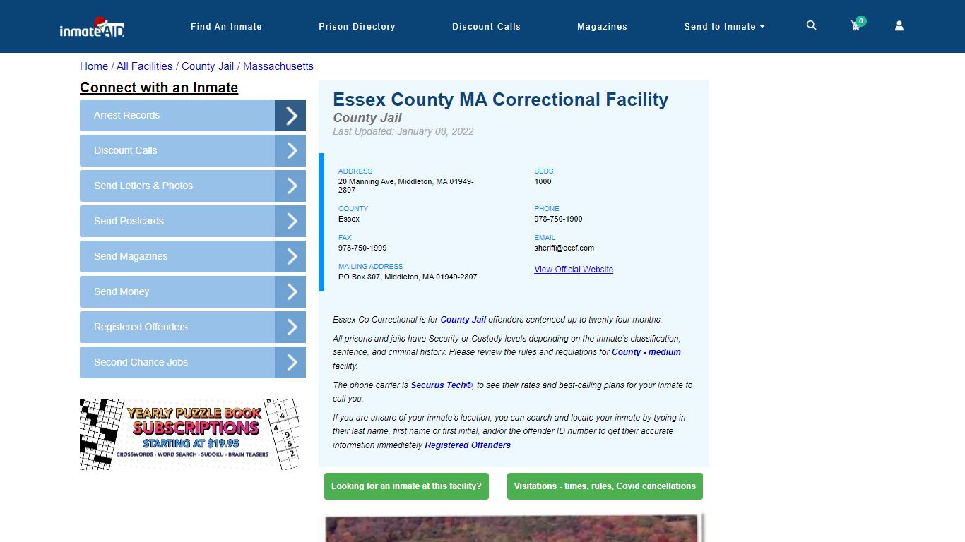 Essex County MA Correctional Facility - Inmate Locator - Middleton, MA