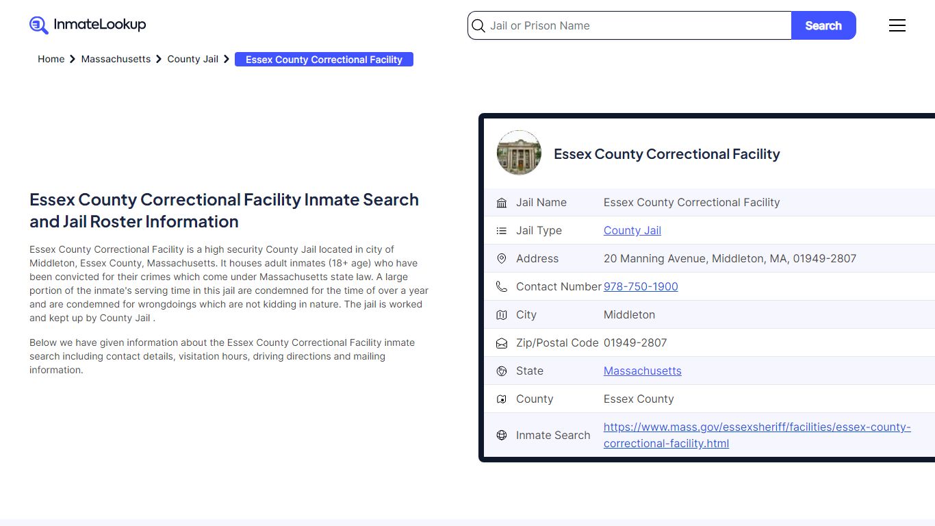 Essex County Correctional Facility (MA) Inmate Search Massachusetts ...